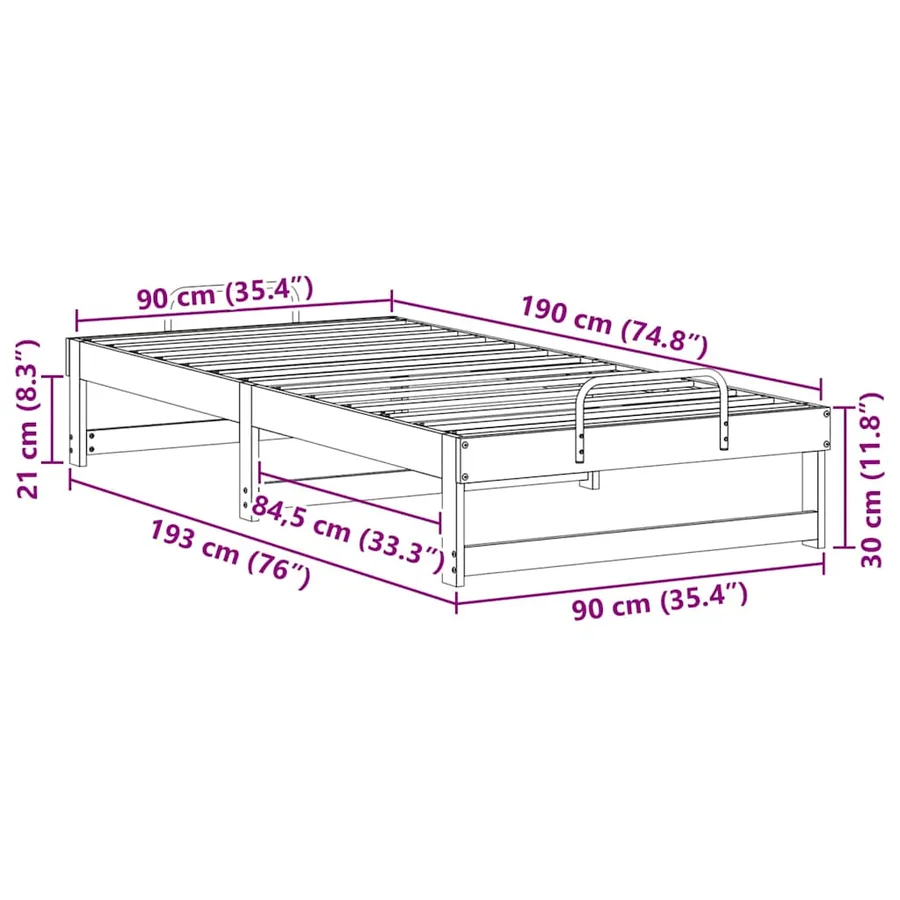 Cadre de lit Blanc 90 x 190 cm Pin massif - 10