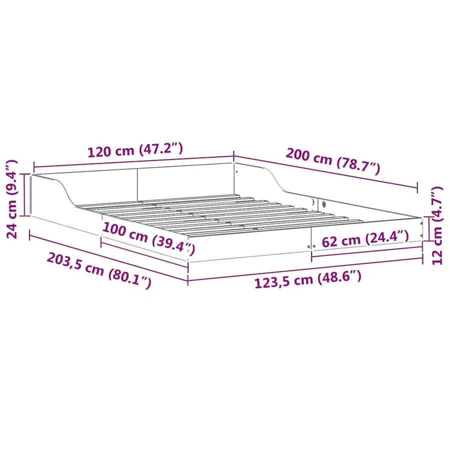 Cadre de lit Brun cire 120 x 200 cm Pin massif - 8