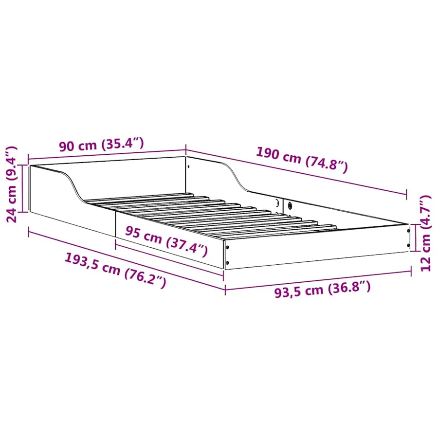 Cadre de lit Brun cire 90 x 190 cm Pin massif - 11