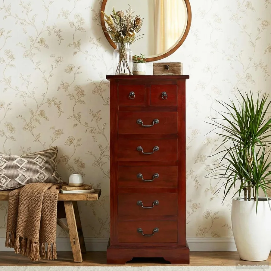 Commode Marron 45 x 35 x 100,5 cm Bois de Mahogany Massif - 3