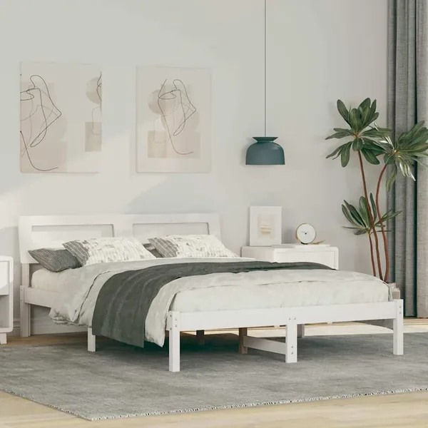 Cadre de lit avec tête de lit Blanc 140 x 190 cm Pin massif