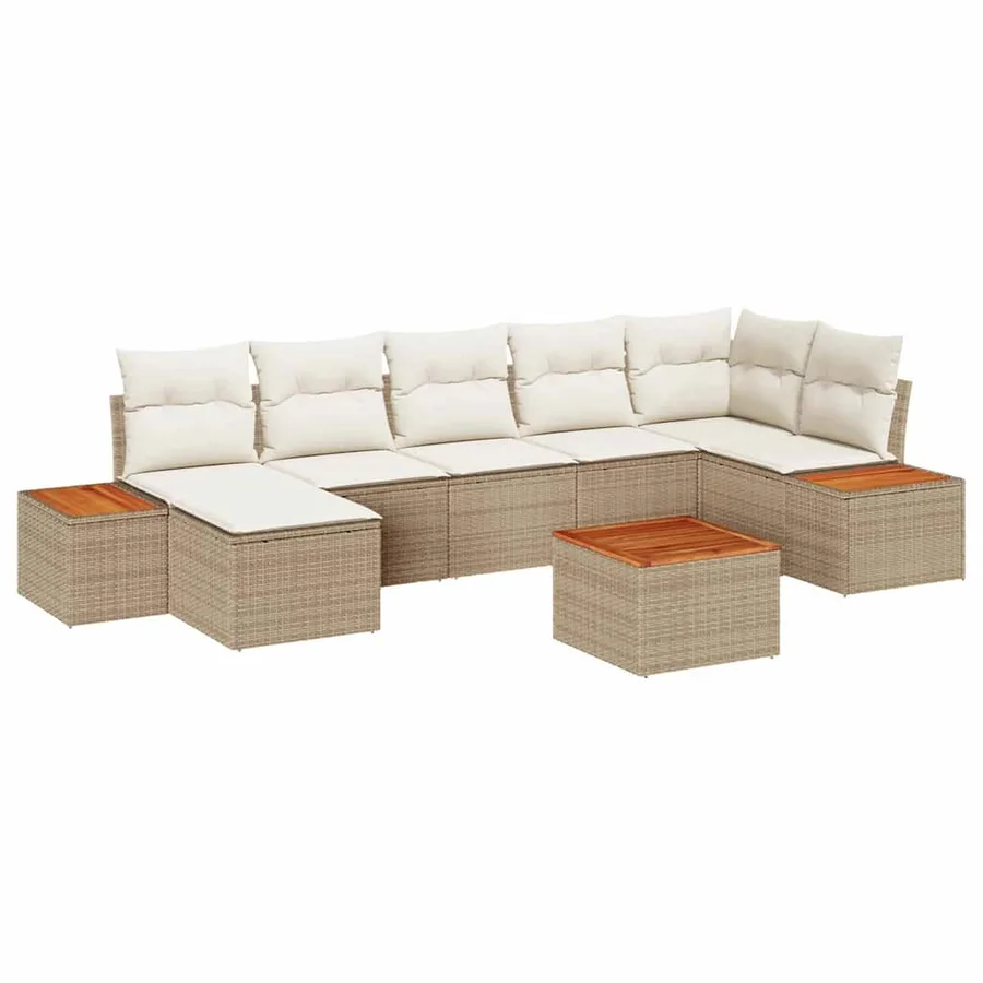 Ensemble de canapé de jardin 8 pcs Beige et crème Polyrotin - 2