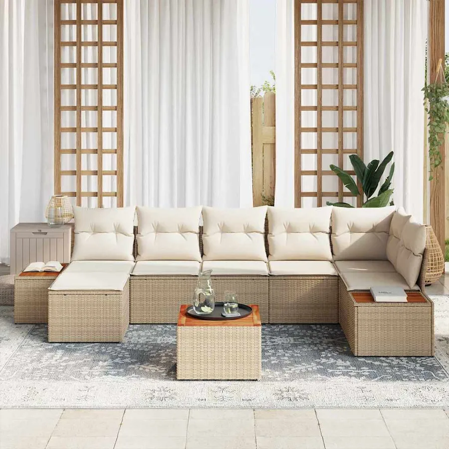 Ensemble de canapé de jardin 8 pcs Beige et crème Polyrotin - 3