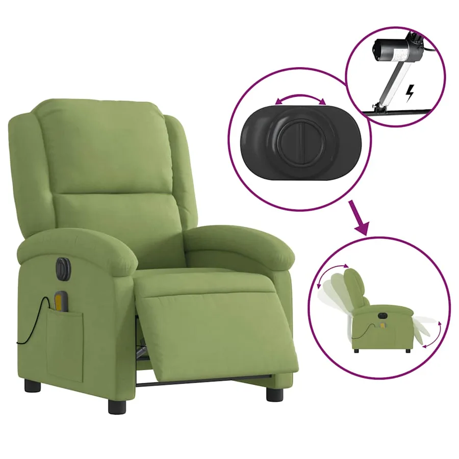 Fauteuil inclinable de massage électrique vert clair velours - 8