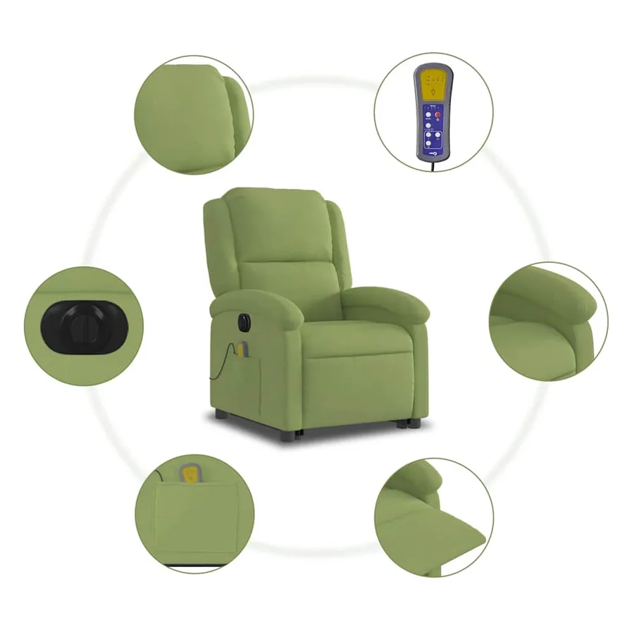 Fauteuil inclinable de massage électrique vert clair velours - 8
