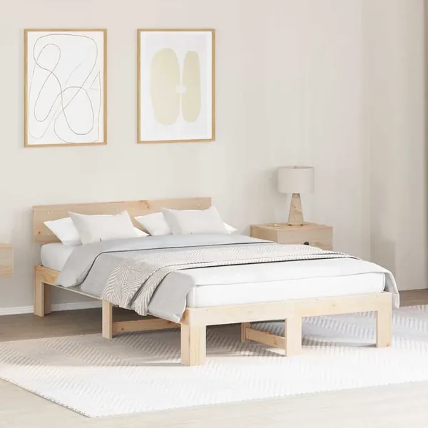 Cadre de lit avec tête de lit Naturel 135 x 190 cm Pin massif
