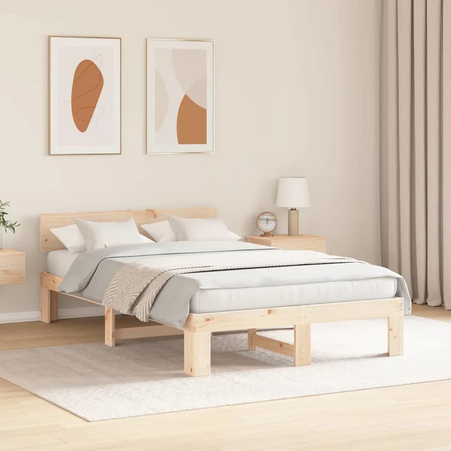 Cadre de lit avec tête de lit Naturel 135 x 190 cm Pin massif - 3