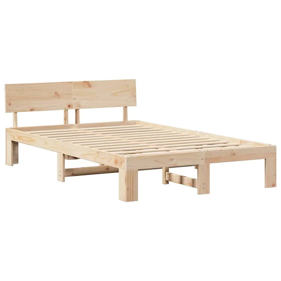 Cadre de lit avec tête de lit Naturel 135 x 190 cm Pin massif - 4