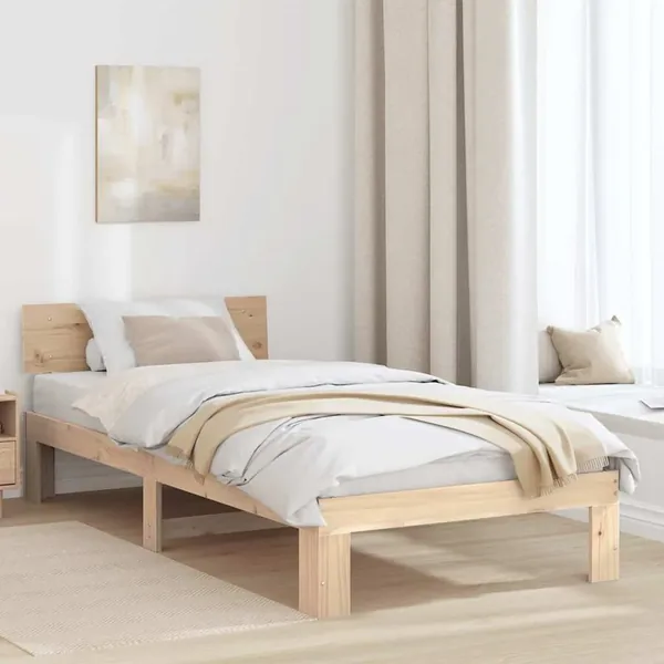 Cadre de lit avec tête de lit Naturel 100 x 200 cm Pin massif