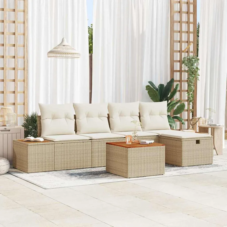 Ensemble de canapé de jardin 6 pcs Beige Poly rotin