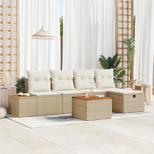 Ensemble de canapé de jardin 6 pcs Beige Poly rotin