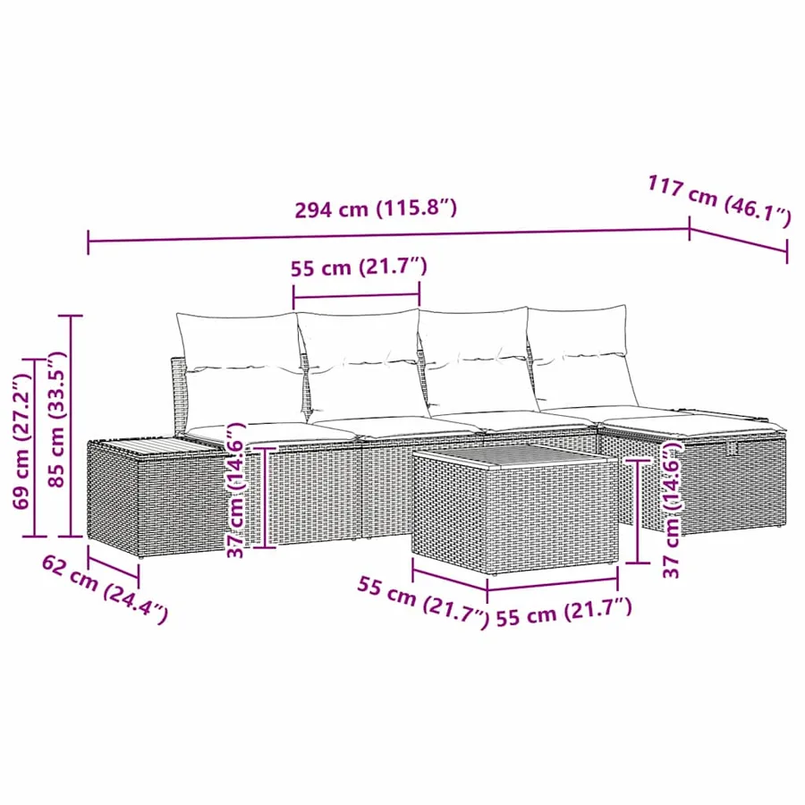 Ensemble de canapé de jardin 6 pcs Beige Poly rotin - 13