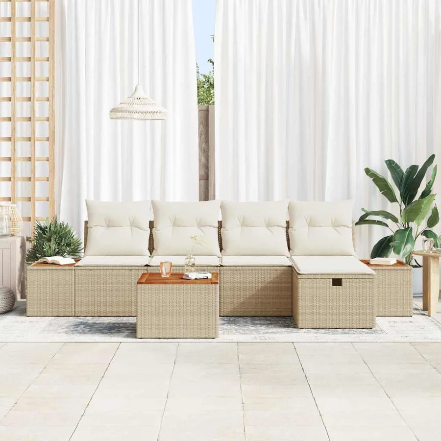 Ensemble de canapé de jardin 6 pcs Beige Poly rotin - 3