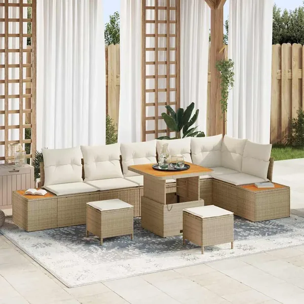 Ensemble de canapé de jardin 9 pcs Beige Poly rotin