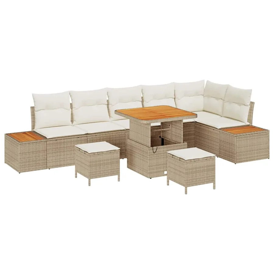 Ensemble de canapé de jardin 9 pcs Beige Poly rotin - 2