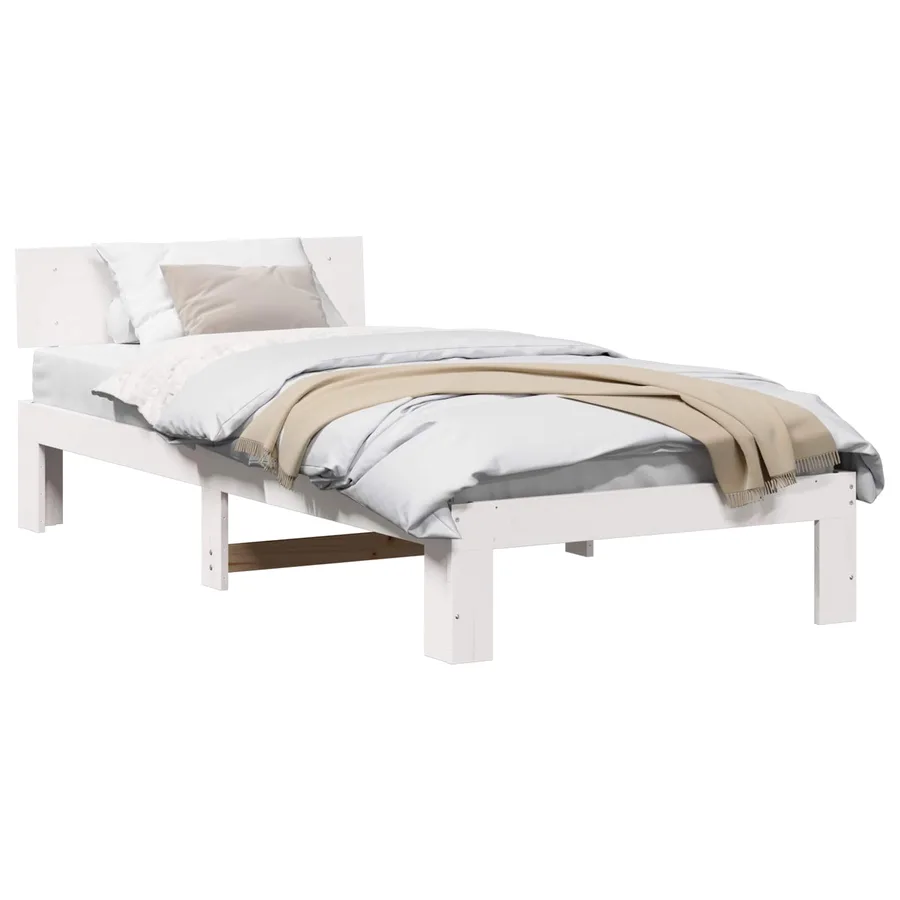 Cadre de lit avec tête de lit Blanc 75 x 190 cm Pin massif - 2
