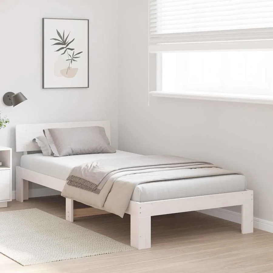 Cadre de lit avec tête de lit Blanc 75 x 190 cm Pin massif - 3