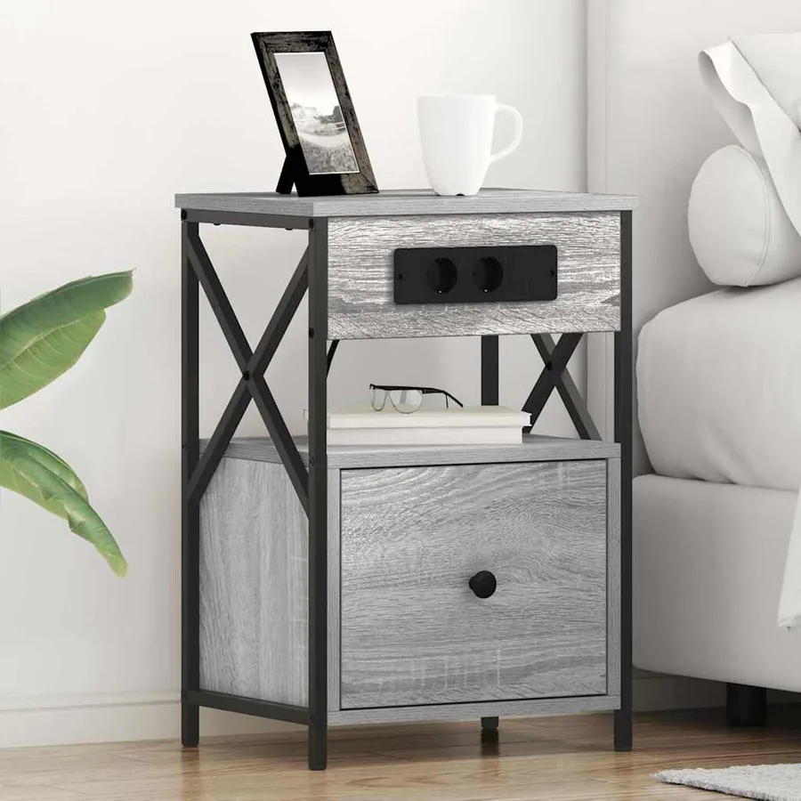 Cabinet de chevet avec tiroir 2 pcs Gris Sonoma 40 x 31 x 60 cm