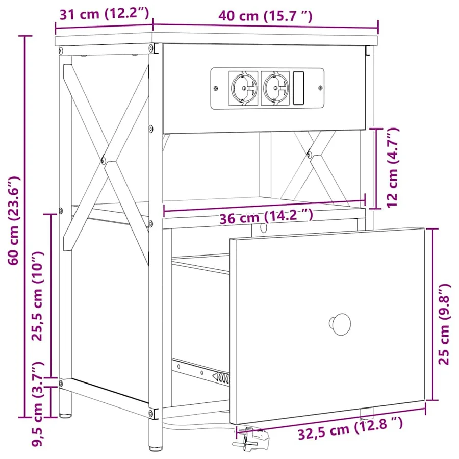 Cabinet de chevet avec tiroir 2 pcs Gris Sonoma 40 x 31 x 60 cm - 15