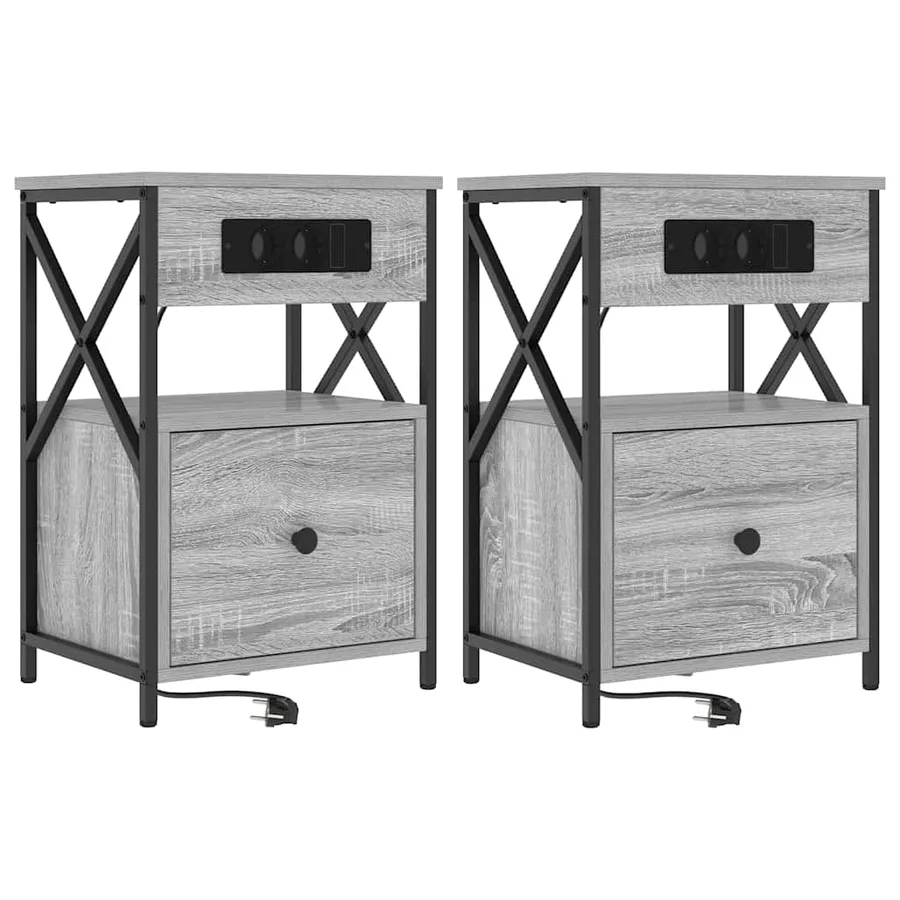 Cabinet de chevet avec tiroir 2 pcs Gris Sonoma 40 x 31 x 60 cm - 2