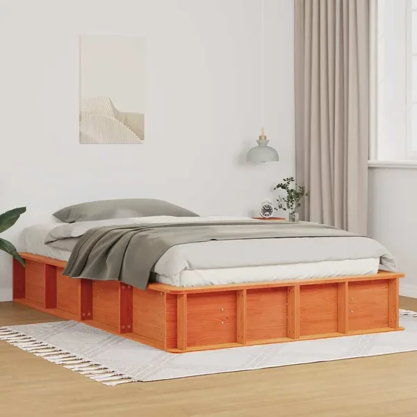 Cadre de lit Cire marron 135 x 190 cm Bois de pin massif