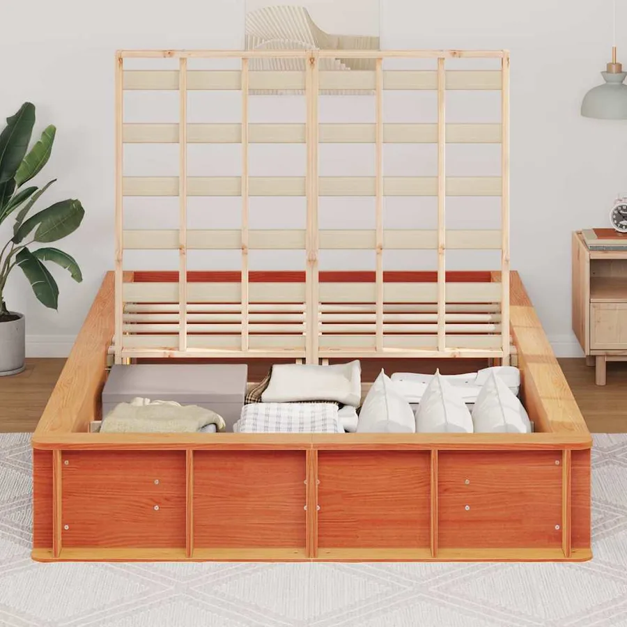 Cadre de lit Cire marron 135 x 190 cm Bois de pin massif - 3