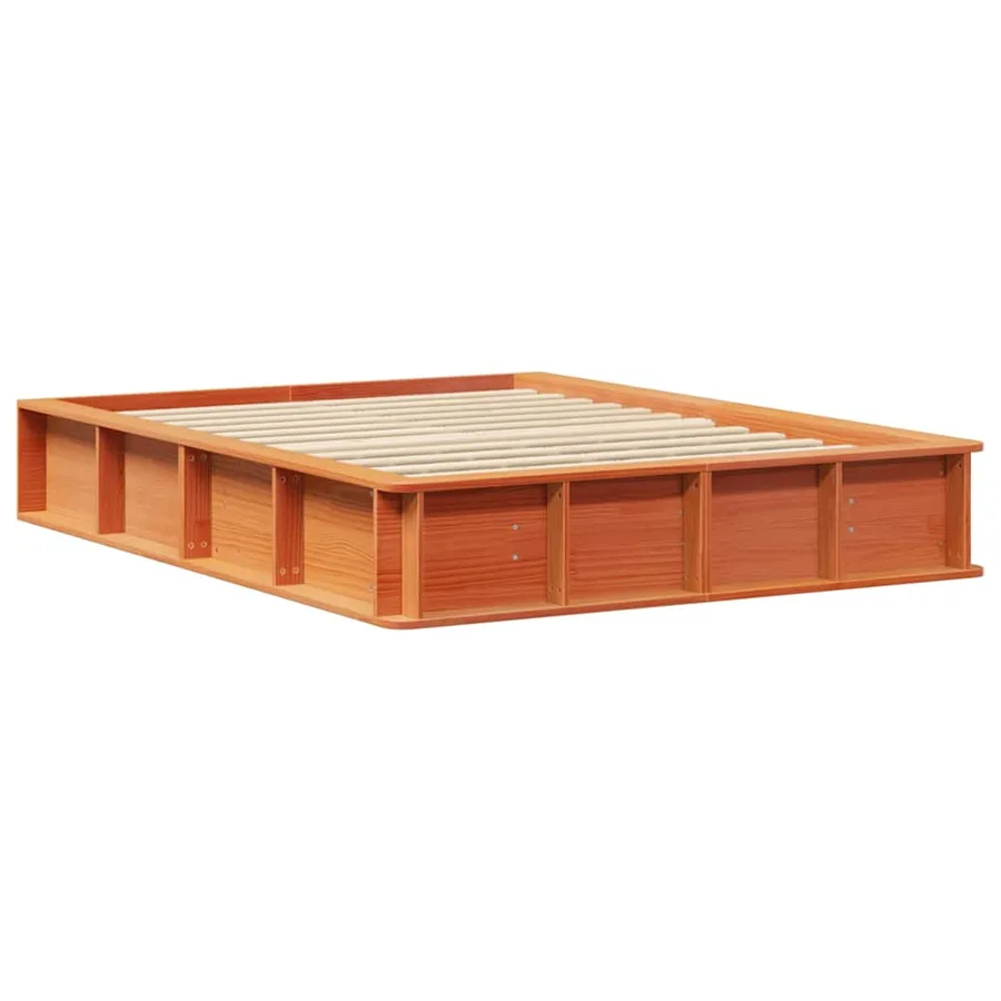 Cadre de lit Cire marron 135 x 190 cm Bois de pin massif - 4