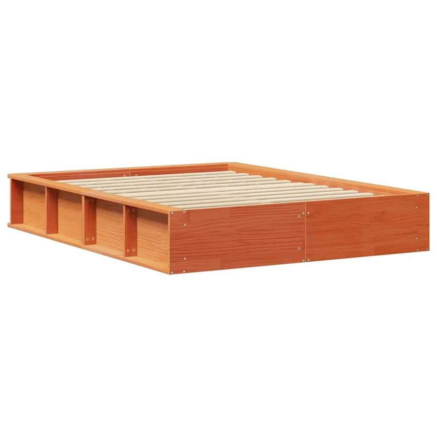 Cadre de lit Cire marron 135 x 190 cm Bois de pin massif - 7
