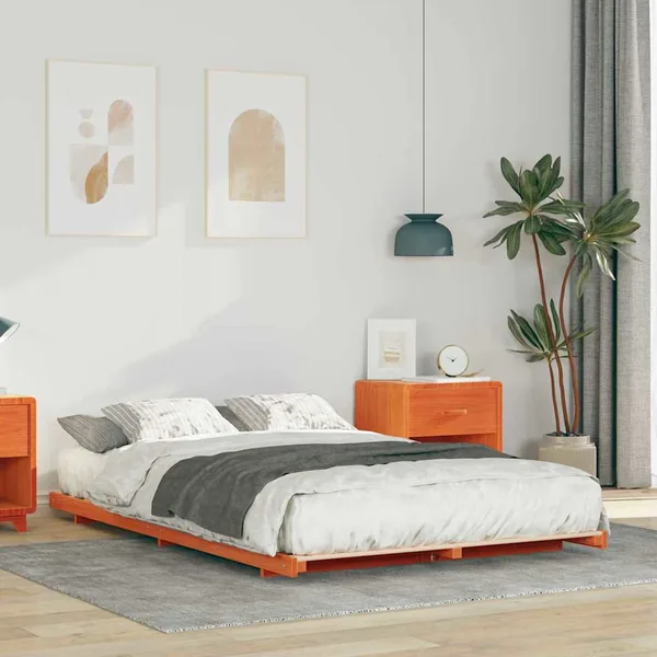 Cadre de lit Brun cire 135 x 190 cm Pin massif