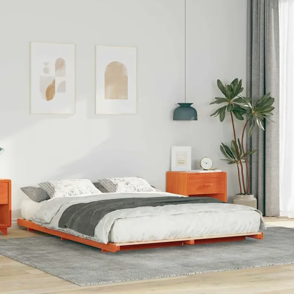 Cadre de lit Brun cire 150 x 200 cm Pin massif