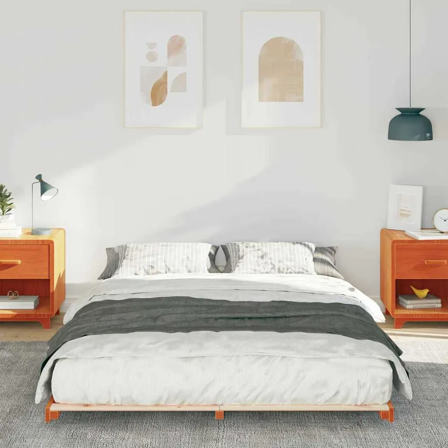 Cadre de lit Brun cire 150 x 200 cm Pin massif - 3