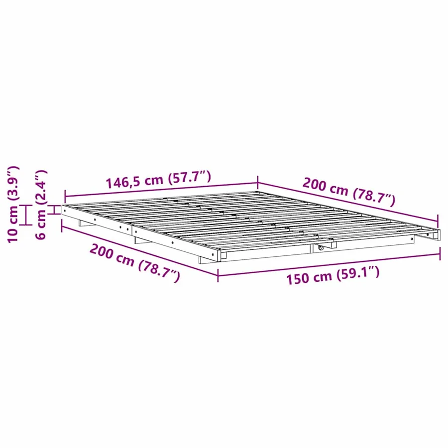 Cadre de lit Brun cire 150 x 200 cm Pin massif - 8