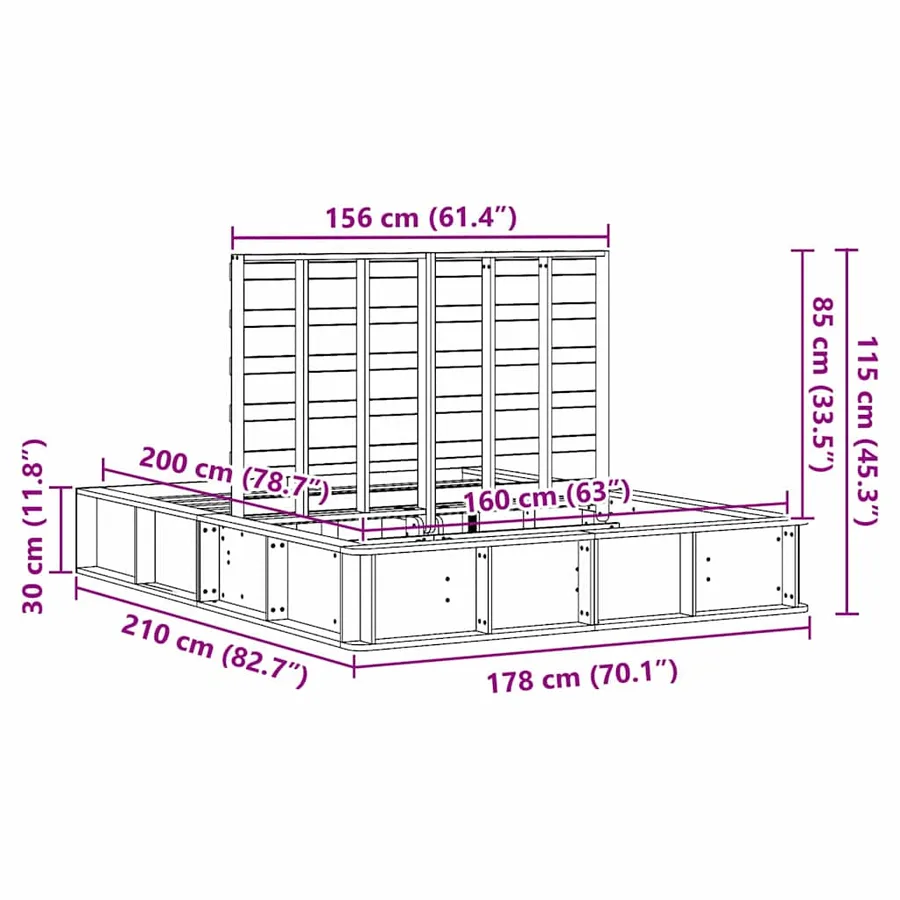 Cadre de lit Cire marron 160 x 200 cm Bois de pin massif - 12