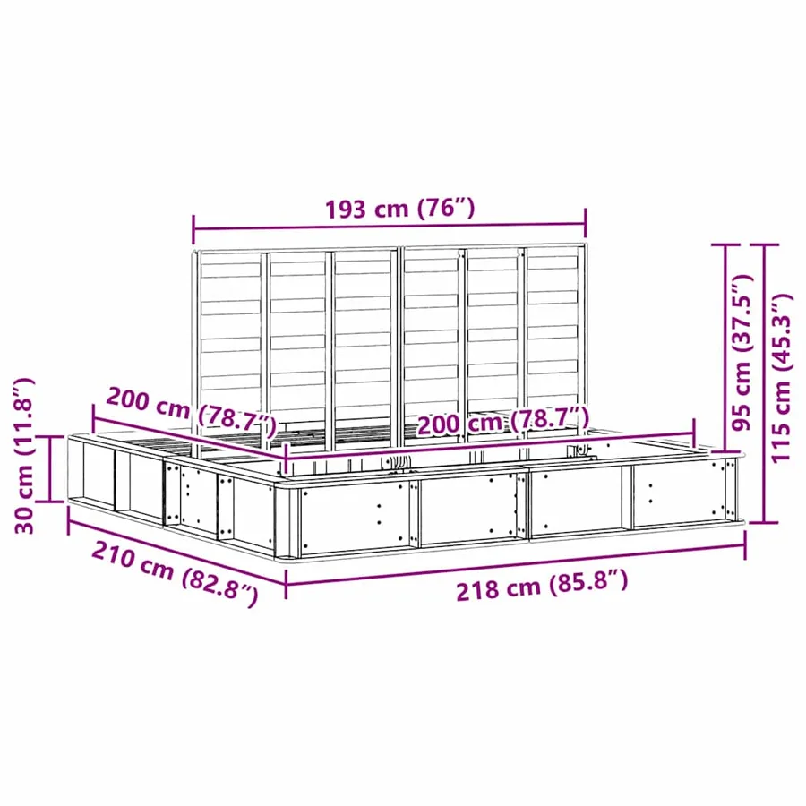 Cadre de lit Cire marron 200 x 200 cm Bois de pin massif - 12