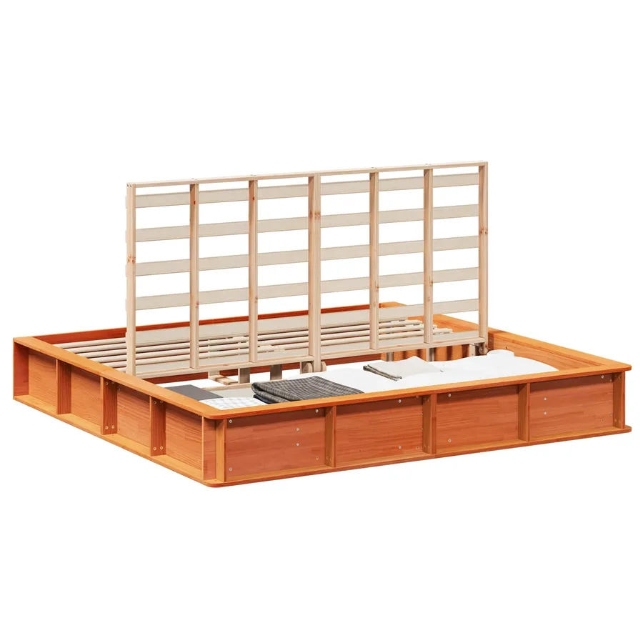 Cadre de lit Cire marron 200 x 200 cm Bois de pin massif - 2