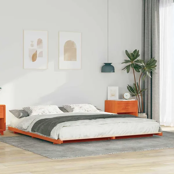 Cadre de lit Brun cire 180 x 220 cm Pin massif