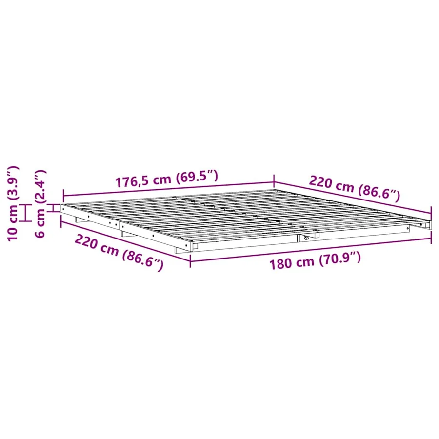 Cadre de lit Brun cire 180 x 220 cm Pin massif - 8