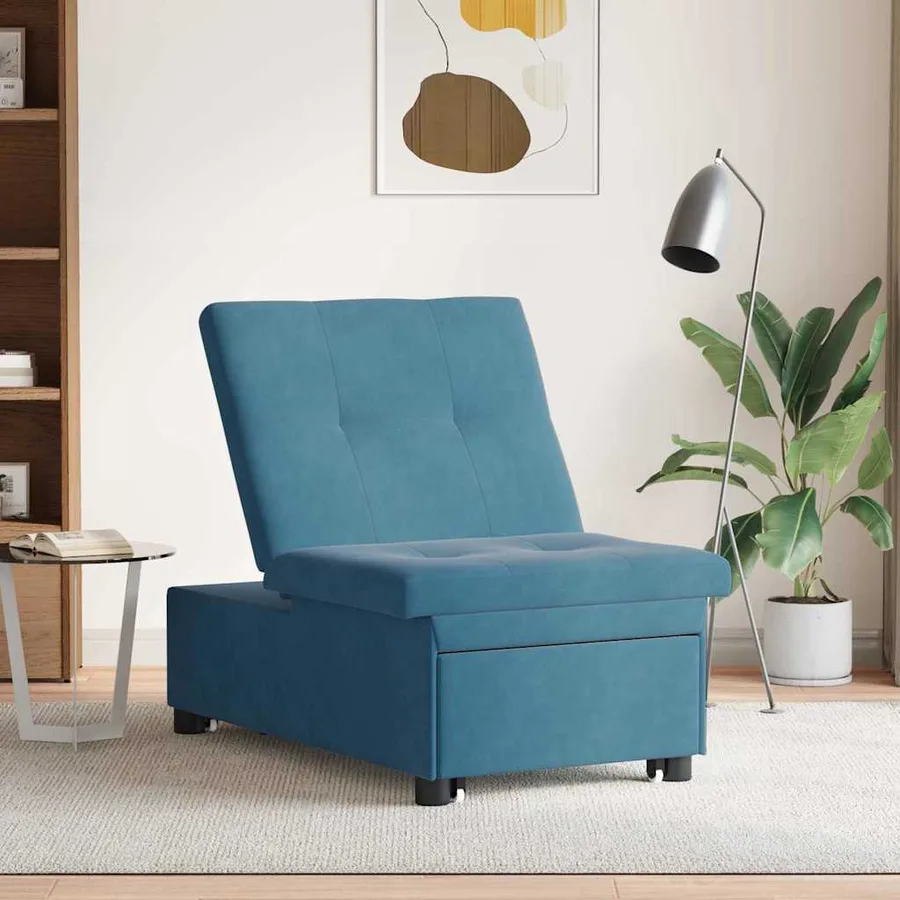 Canapé-Lit Bleu 194 x 67 x 82 cm Velours - 3