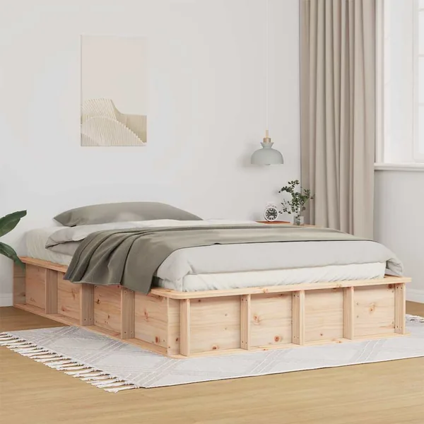 Cadre de lit Marron 135 x 190 cm Bois de pin massif