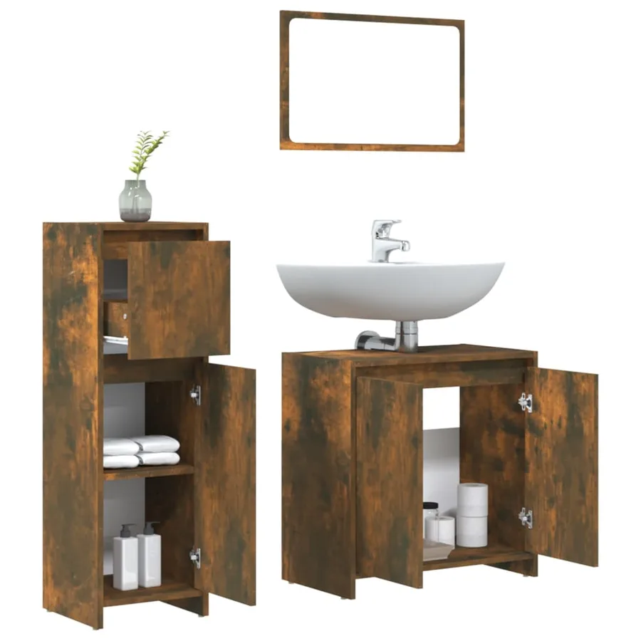 Ensemble de meubles de salle de bain 3 pcs Chêne fumé - 4