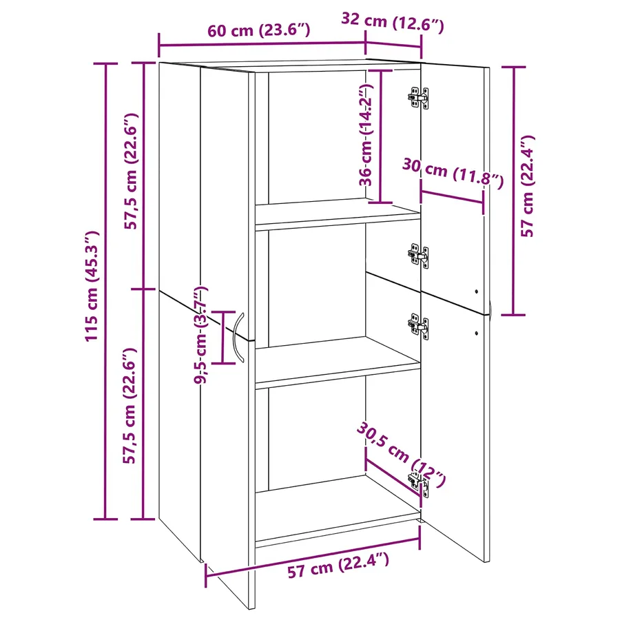 Cabinet de Bureau Chêne artisanal 60 x 32 x 115 cm - 14