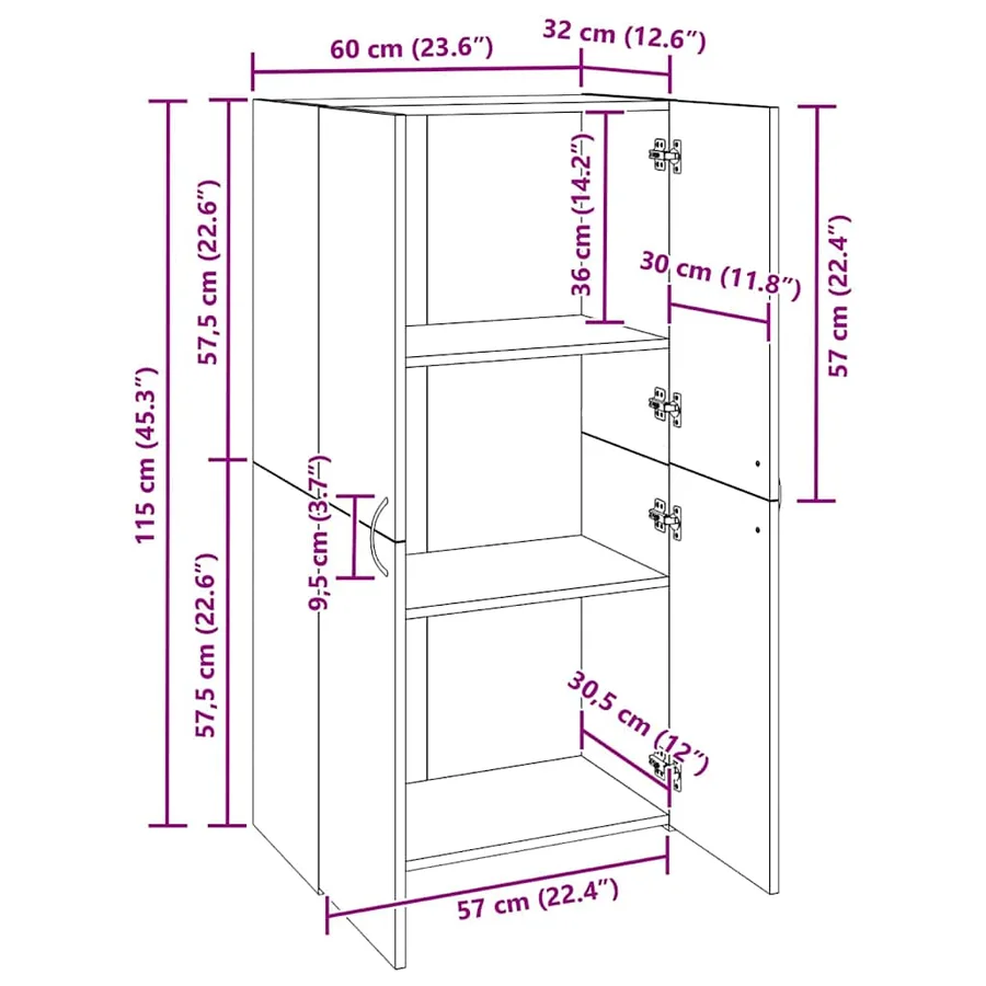 Cabinet de Bureau Chêne artisanal 60 x 32 x 115 cm - 15