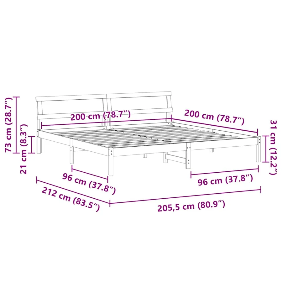 Cadre de lit avec tête de lit Brun cire 200 x 200 cm Pin massif - 11