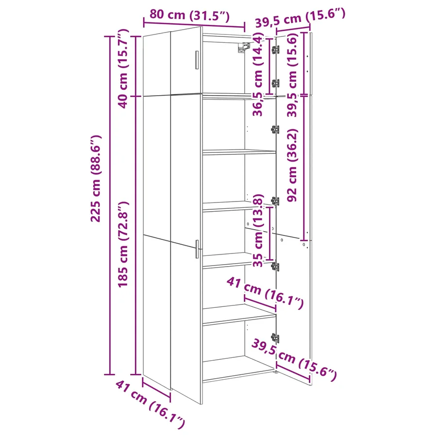 Armoire de rangement 2 pcs Chêne artisanal 80 x 42,5 x 225 cm - 15