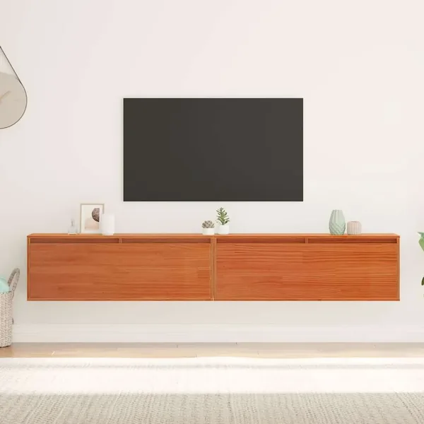 Meuble mural avec étagère Cire marron Bois de pin massif