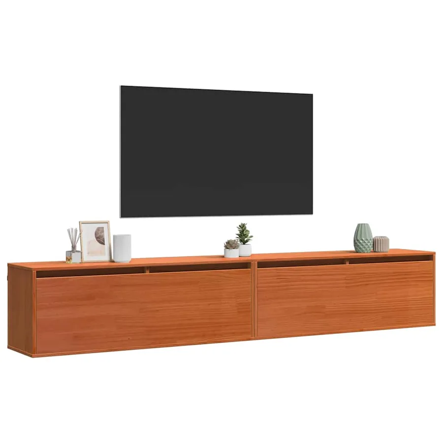 Meuble mural avec étagère Cire marron Bois de pin massif - 3