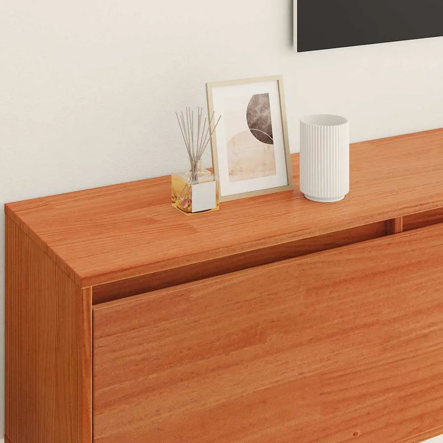 Meuble mural avec étagère Cire marron Bois de pin massif - 4