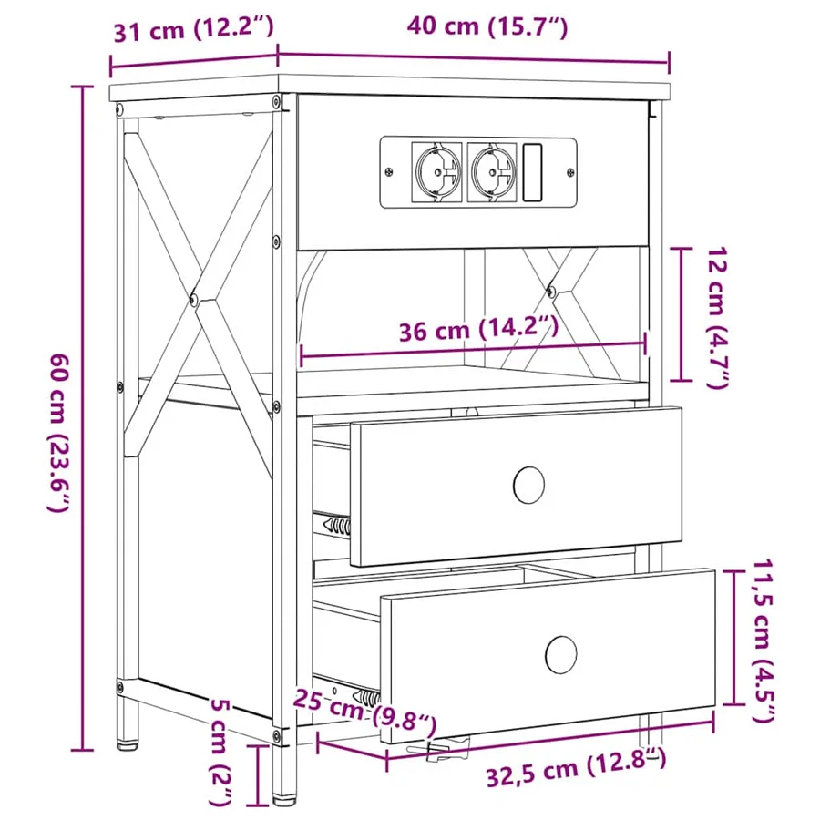 Cabinet de chevet avec tiroir 2 pcs Chêne brun 40 x 31 x 60 cm - 14