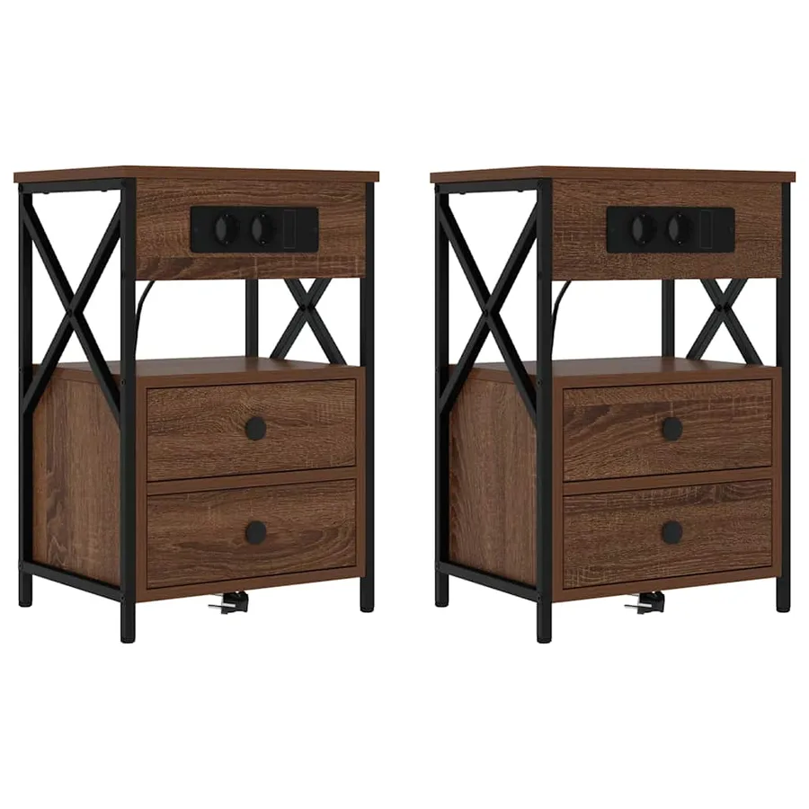 Cabinet de chevet avec tiroir 2 pcs Chêne brun 40 x 31 x 60 cm - 2