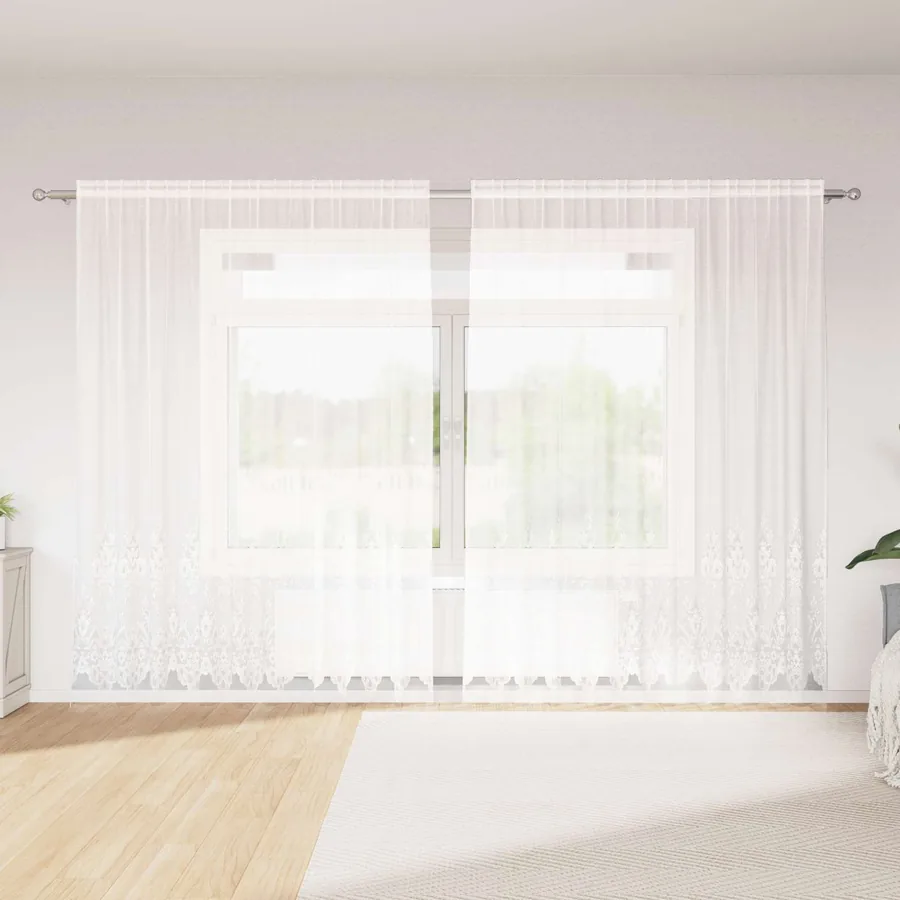 Rideau en Dentelle Floral Blanc 200 x 300 cm Polyester